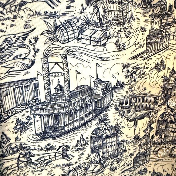 Navy Blue and White Toile Shirt Dress with Lace Hem - Picture 2 of 5